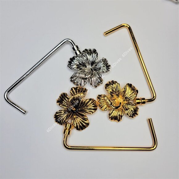 Antique Gold Plated Hibiscus Flower Handbag Holder or Handbag Table Hook - Picture 6 of 16